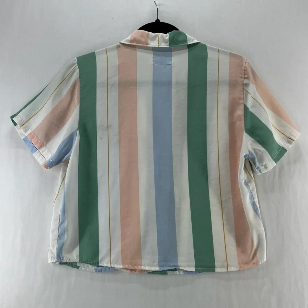 Marine Layer Doze Resort Shirt Womens XS Short Sleeve Pastel Striped Multicolor - Picture 2 of 9